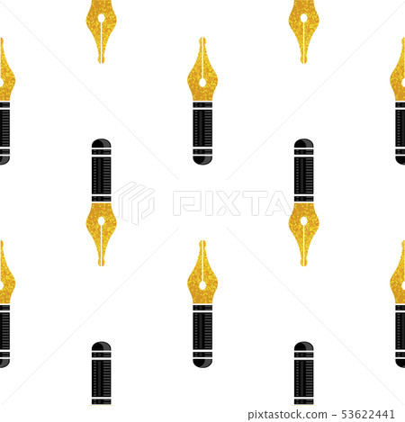 Gold Nib Icon Seamless Pattern. Fountain Logo Design Pattern. Gold Nib Icon Seamless Pattern. Fountain Logo Design Pattern. 53622441