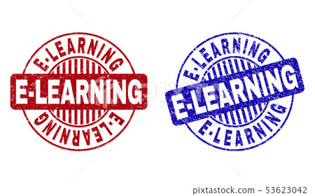 Grunge E-LEARNING Textured Round Stamp Seals 53623042