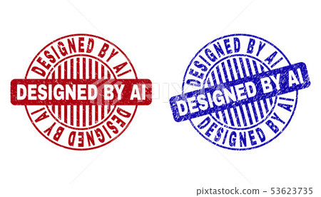 Grunge DESIGNED BY AI Textured Round Stamp Seals - Stock Illustration ...