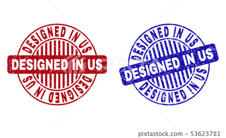 Grunge DESIGNED IN US Textured Round Watermarks 53623781