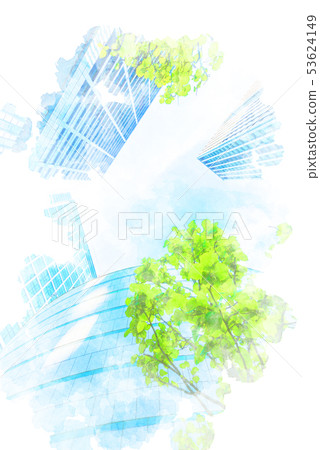 夏天的摩天大樓水彩風格 夏天的摩天大樓水彩風格 53624149