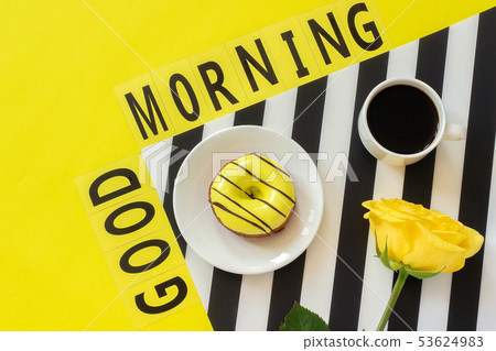 Text Good morning, coffee, notebook for text on Text Good morning, coffee, notebook for text on 53624983