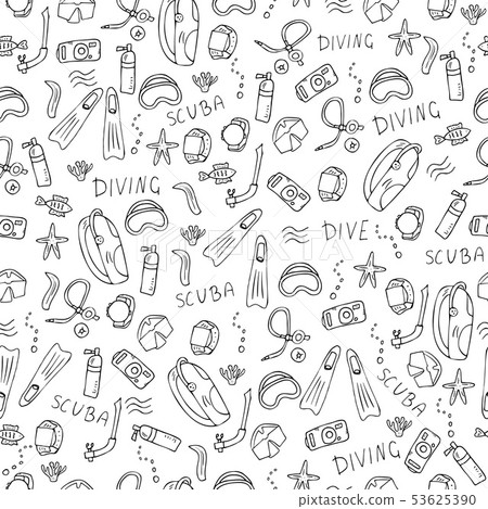 Vector seamless pattern of scuba diving equipment. 53625390