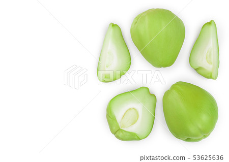 fresh Chayote vegetable isolated on white background with copy space for your text. Top view. Flat 53625636