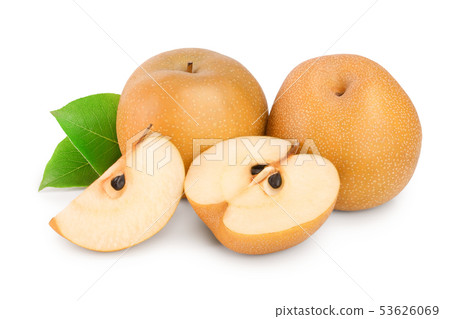 Fresh asian pear with leaf isolated on white background 53626069