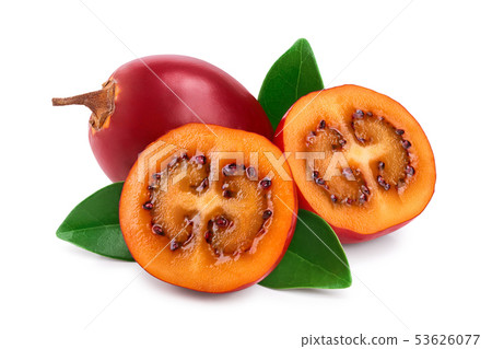 Fresh tamarillo fruit with leaves isolated on white background Fresh tamarillo fruit with leaves isolated on white background 53626077