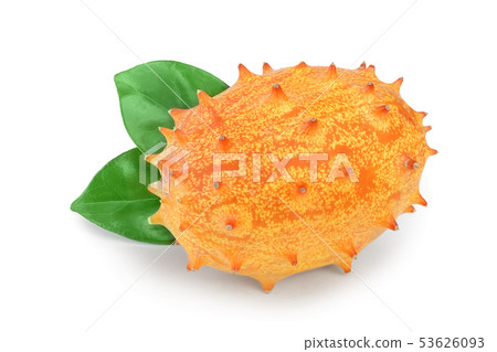 Kiwano or horned melon with leaf isolated on white background Kiwano or horned melon with leaf isolated on white background 53626093