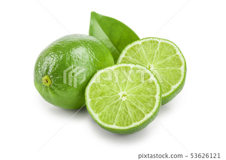 lime with half and leaf isolated on white background lime with half and leaf isolated on white background 53626121