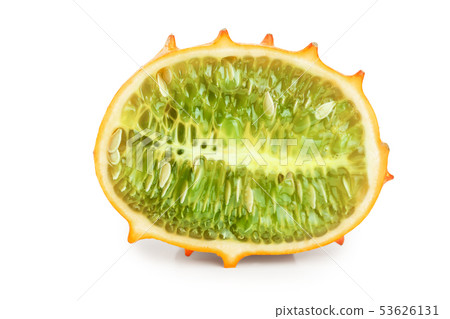 Kiwano or horned melon half isolated on white background Kiwano or horned melon half isolated on white background 53626131