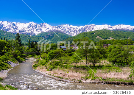 (Nagano Prefecture) Himekawa, a suspension bridge of Oide and the Northern Alps 53626486
