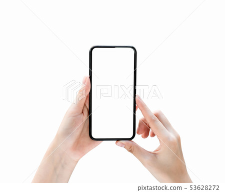 Hand holding smartphone blank screen on isolated. Hand holding smartphone blank screen on isolated. 53628272