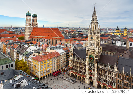 Aerial cityscape of Munich historical center  53629065