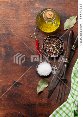 Various spices, herbs and cooking utensils Various spices, herbs and cooking utensils 53629141
