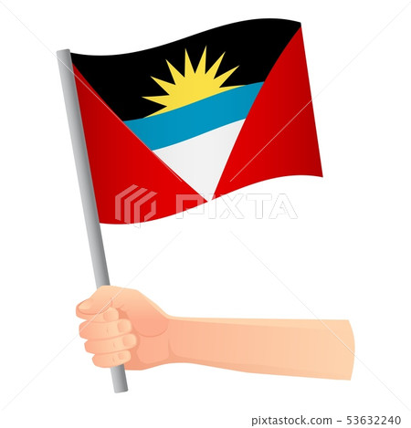 Antigua and Barbuda flag in hand 53632240