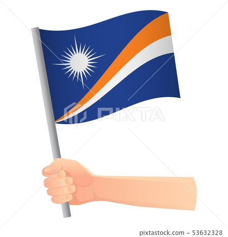 Marshall Islands flag in hand 53632328