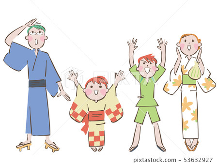 Parents and children enjoying summer night fireworks Parents and children enjoying summer night fireworks 53632927
