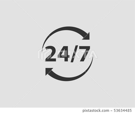 24/7 icon vector. 24 hour service clock. 24/7 icon vector. 24 hour service clock. 53634485