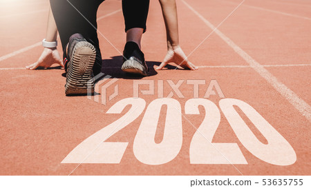 2020 Newyear , Athlete Woman starting on line for 2020 Newyear , Athlete Woman starting on line for 53635755