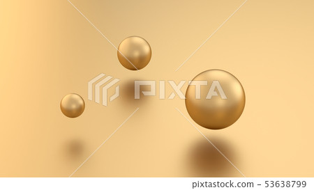 Golden 3d render sphere balls on metal background with reflection. Modern luxury design element for 53638799