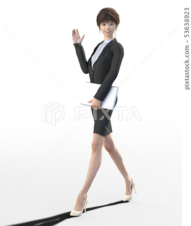穿著西裝perming3DCG例證材料的少婦 53638923