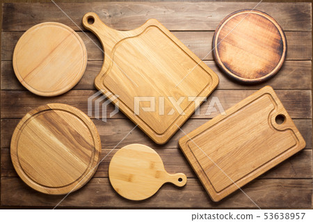 cutting board at wooden plank table cutting board at wooden plank table 53638957