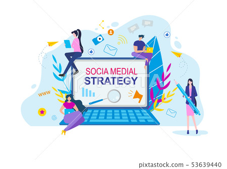 Social Media Strategy Cartoon People with Notebook