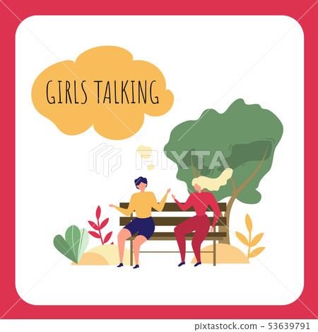 Cartoon Woman Park Bench Girls Talking Outdoors 53639791
