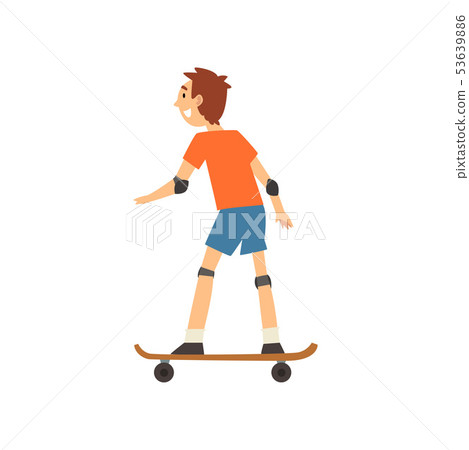 Boy Skateboarding in Park, Kids Physical Activities Vector Illustration 53639886