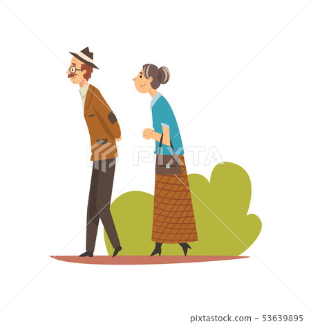 Elderly Couple Walking in Park, Senior Man and... - Stock Illustration ...