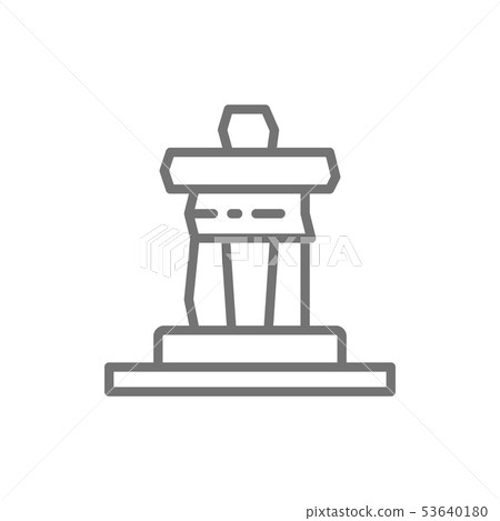 Inukshuk rock statue of Whistler mountain, Canada line icon. 53640180