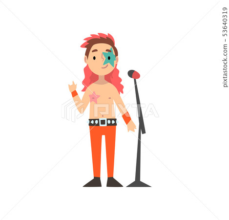 Boy Pop Singer Character with Microphone, Kid Dreaming of Future Profession Vector Illustration 53640319