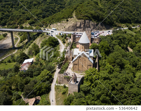 Aerial view to Ananuri castle in Georgia Aerial view to Ananuri castle in Georgia 53640642
