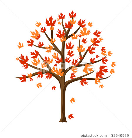 Autumn stylized tree with falling leaves. 53640929