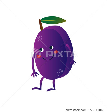 Cute Plum, Funny Fruit Cartoon Character with Funny Face Vector Illustration 53641060