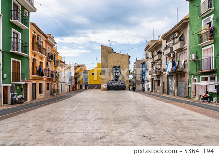 Colorful facades in Villajoyosa waterfront district, Costa Blanca, Spain 53641194