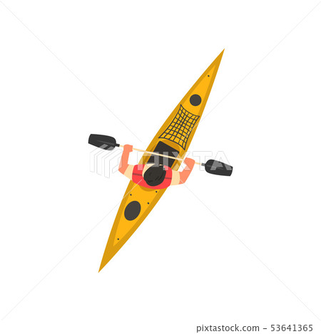 Man Rafting in Kayak, Kayaking Water Sport, Outdoor Activities in Summertime, Top View Vector Man Rafting in Kayak, Kayaking Water Sport, Outdoor Activities in Summertime, Top View Vector 53641365