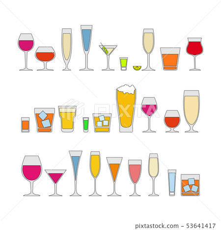 Bar Glasses Vector Icons Set. Vector Types Of Barware Glasses