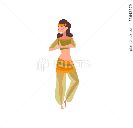 Graceful Smiling Eastern Girl Dancing Belly Dance, Oriental Indian or Arabic Dancer Character in Graceful Smiling Eastern Girl Dancing Belly Dance, Oriental Indian or Arabic Dancer Character in 53642279