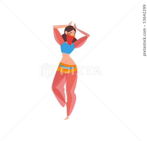 Beautiful Eastern Girl Dancing Belly Dance, Oriental Indian or Arabic Dancer Character in Red and Beautiful Eastern Girl Dancing Belly Dance, Oriental Indian or Arabic Dancer Character in Red and 53642299