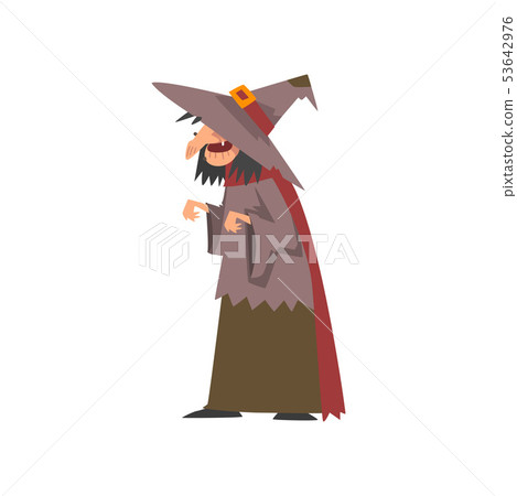 Old Witch in Shabby Clothes and Pointed 