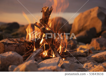 fire burns near the sea fire burns near the sea 53643638