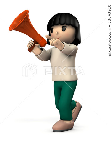 Girl pointing megaphone in one hand Girl pointing megaphone in one hand 53643910
