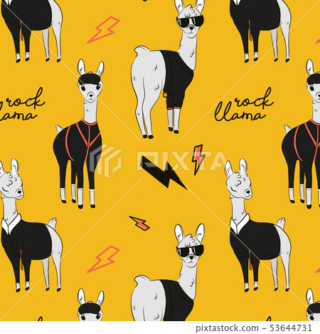 Rock llama illustration. Cartoon alpaca character Rock llama illustration. Cartoon alpaca character 53644731