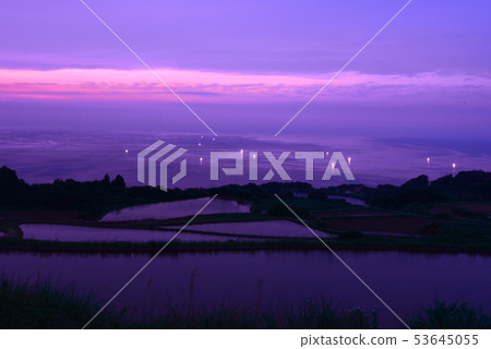 Sunset terraced rice and squid fishing boat Sunset terraced rice and squid fishing boat 53645055