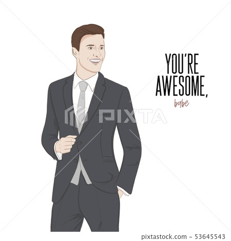 Man in suit business vector illustration. Hand dra Man in suit business vector illustration. Hand dra 53645543