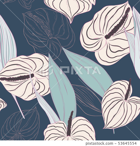 Seamless pattern with light flowers and  green lon 53645554