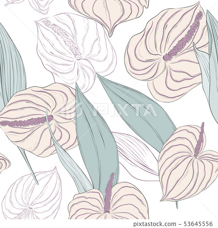 Seamless pattern with light flowers and green long Seamless pattern with light flowers and green long 53645556