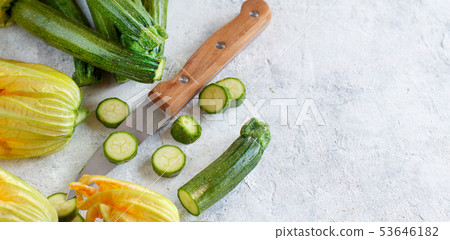 Young Zucchini With Flowers Young Zucchini With Flowers 53646182
