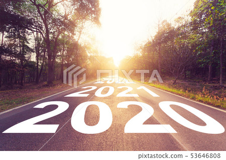 Empty asphalt road and New year 2020 concept. Empty asphalt road and New year 2020 concept. 53646808