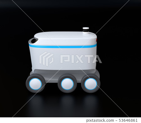 Side image of delivery robot on black back. Last one mile concept 53646861